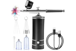 Daakro Cordless Airbrush Set - Portable Rechargeable Airbrush Kit with Compressor, Auto Handheld Air Brush Gun Sets for Makeup, Nail Art, Cake Decor, Model Painting, Barber, Tattoo - Black