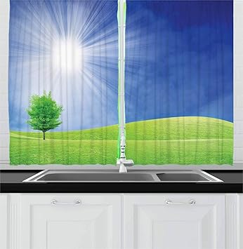 Amazon Com Ambesonne Grass Kitchen Curtains Spring Landscape
