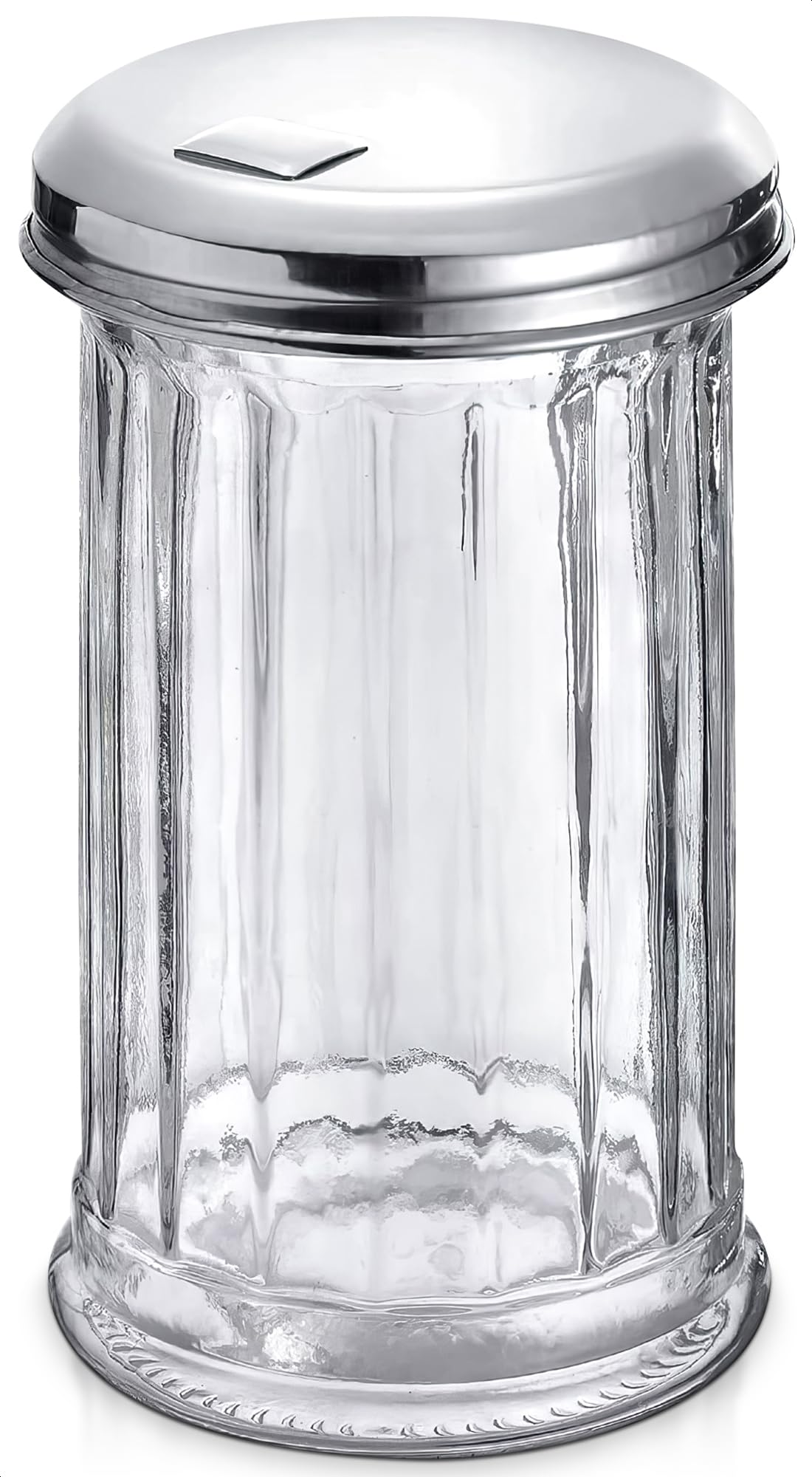 Photo 1 of 12 Oz Sugar Container for Coffee Bar – Glass Sugar Dispenser with Pour Spout and Stainless Steel Flip Lid, Durable & Classic Style Jar for Kitchen or Cafe – Suitable for Cinnamon & Seasoning Storage