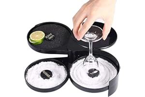 DUDNJC 3 Tier Bar Glass Rimmer for Margarita and Cocktail, Black Plastic Glass Rimming 3 Compartments Sugar, Lime Juice, Salt