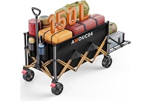 Wagon Cart Foldable, Collapsible Wagon Cart with 360 LBS Max Load & Expandable Storage, Sturdy Foldable Grocery Cart with 2 C