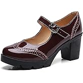 DADAWEN Women's Chunky Low Block Heels Mary Jane Closed Toe Work Pumps Comfortable Round Toe Oxfords Dress Wedding Shoes