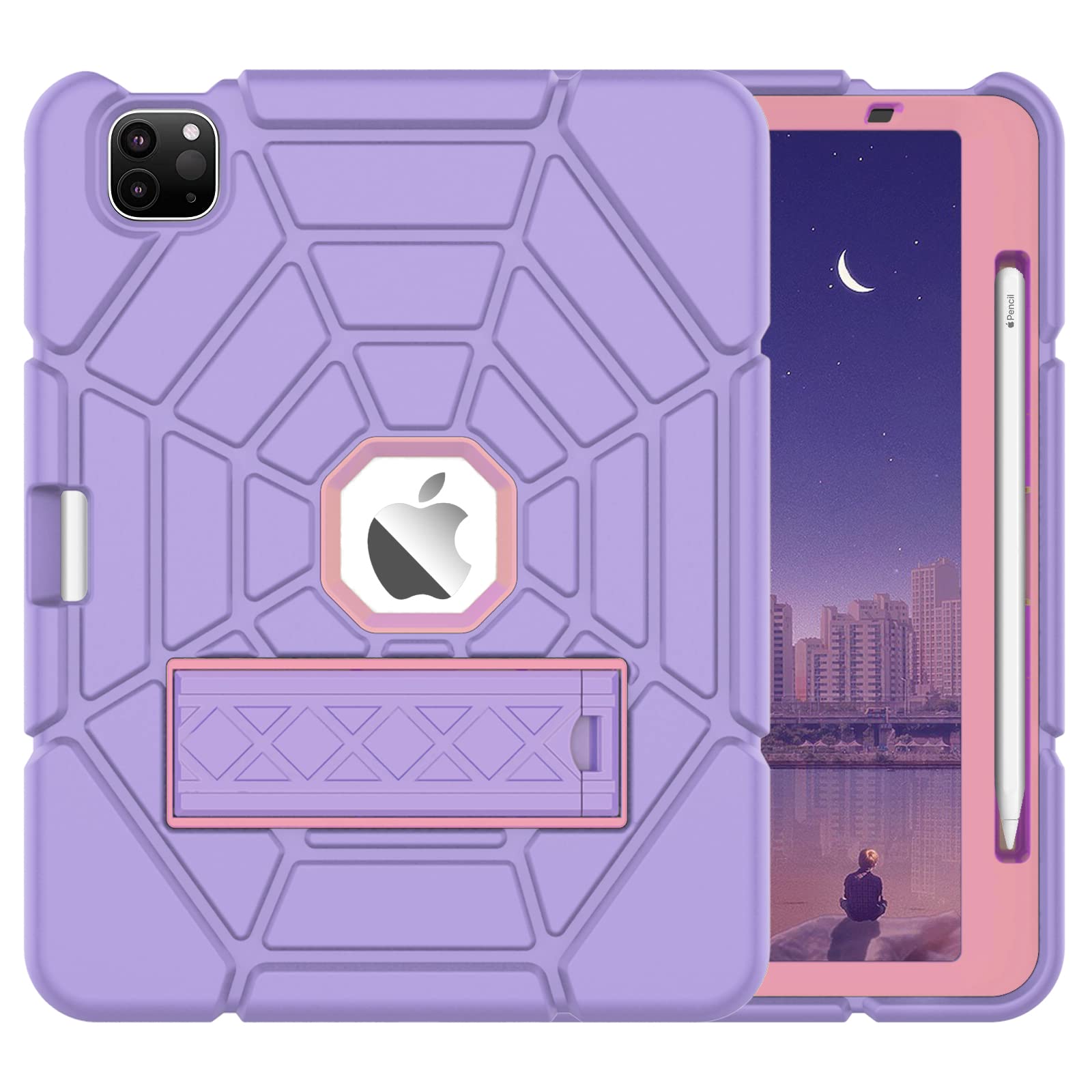 Grifobes for iPad Air 5th/4th Generation Case 2022/2020 10.9", for iPad Pro 11 2021/2020/2018 Heavy Duty Shockproof Rugged Cover with Pencil Holder Stand iPad Air 5 4 Gen 10.9 inch(Purple+Pink)