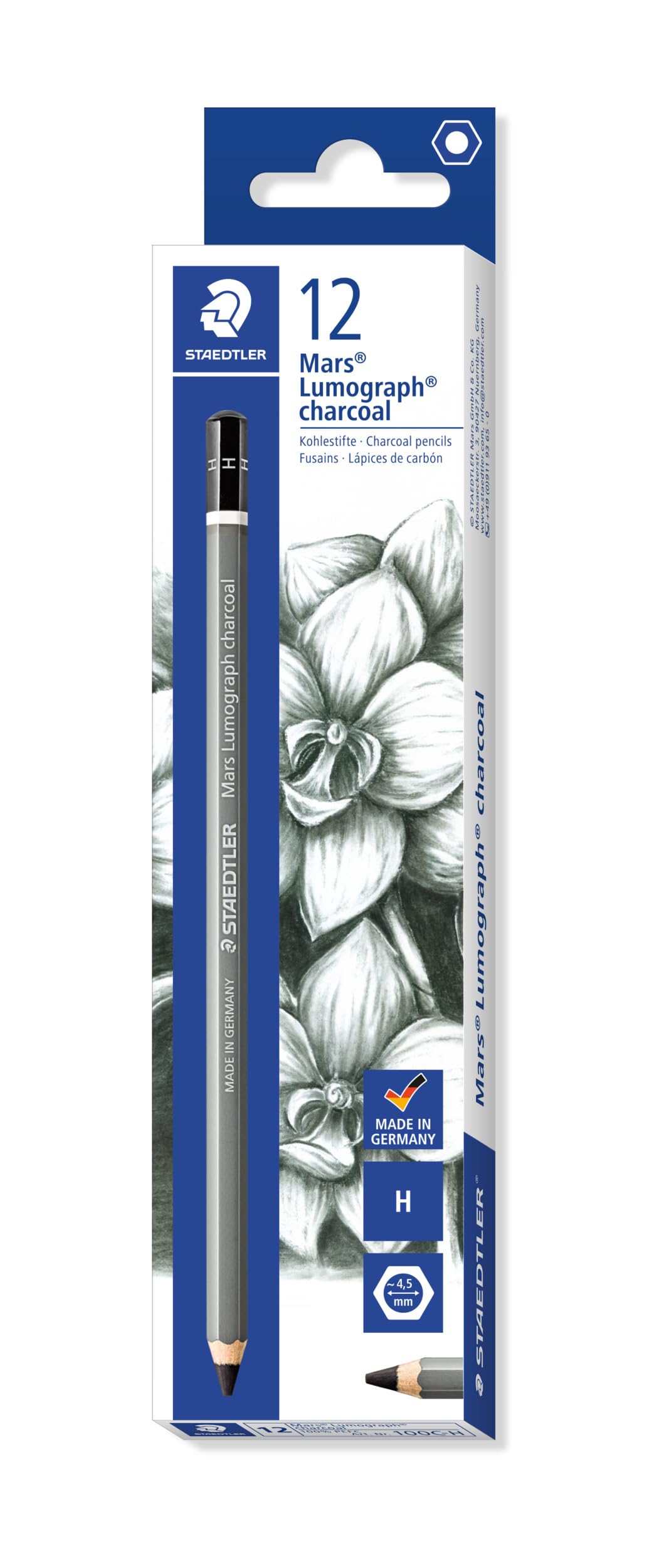 Staedtler Mars Lumograph Charcoal 100C Graphite Pencil Box 12 Grade H