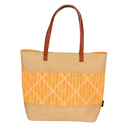 STRIPES Womens Friendship Day Fabric Organic Jute Tote Bag (Orange)