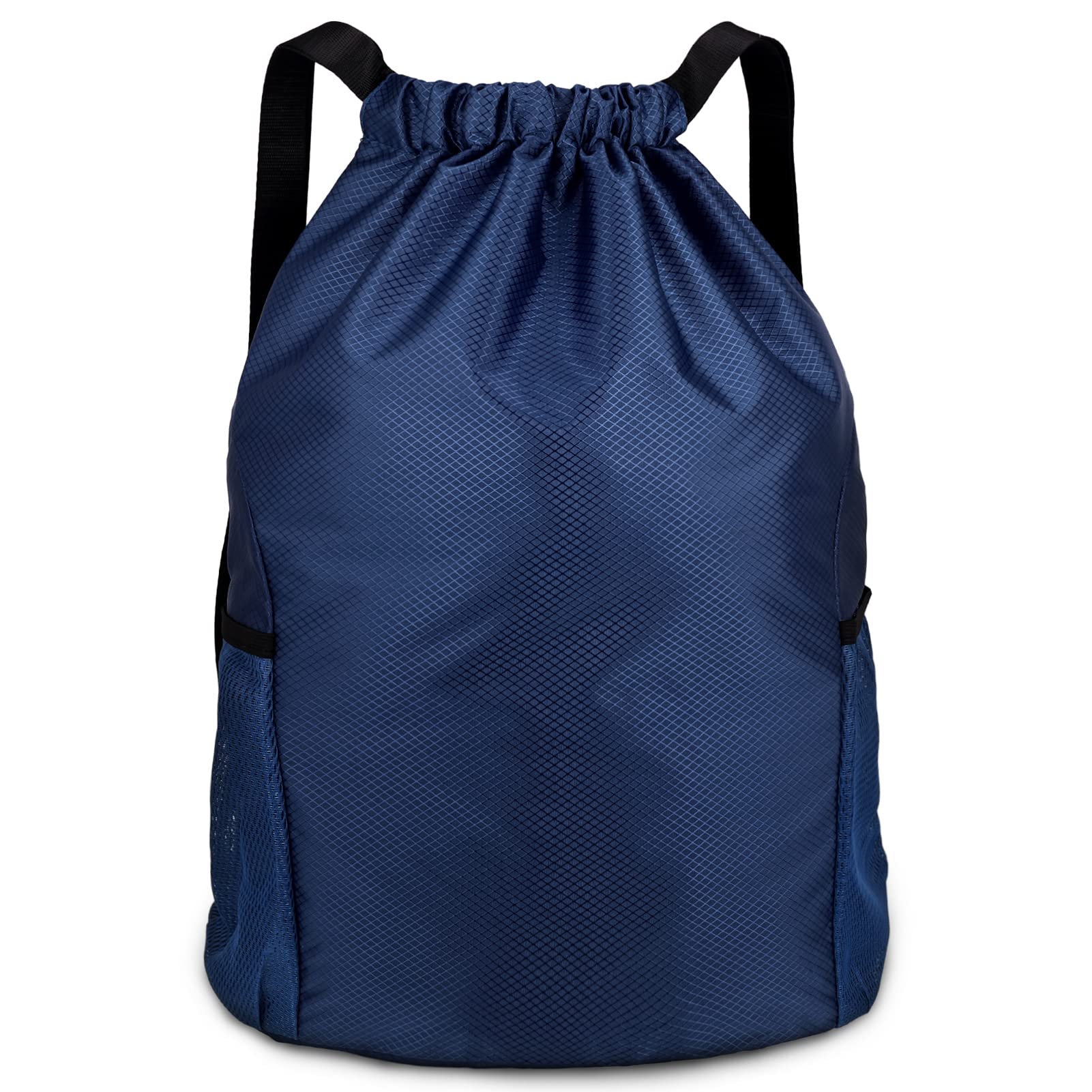 Dacitiery PE Bag Drawstring Gym Bag Sports Bag Drawstring With Outside Zipper Sack Bring Two Side Pockets,Large Backpack (Navy)