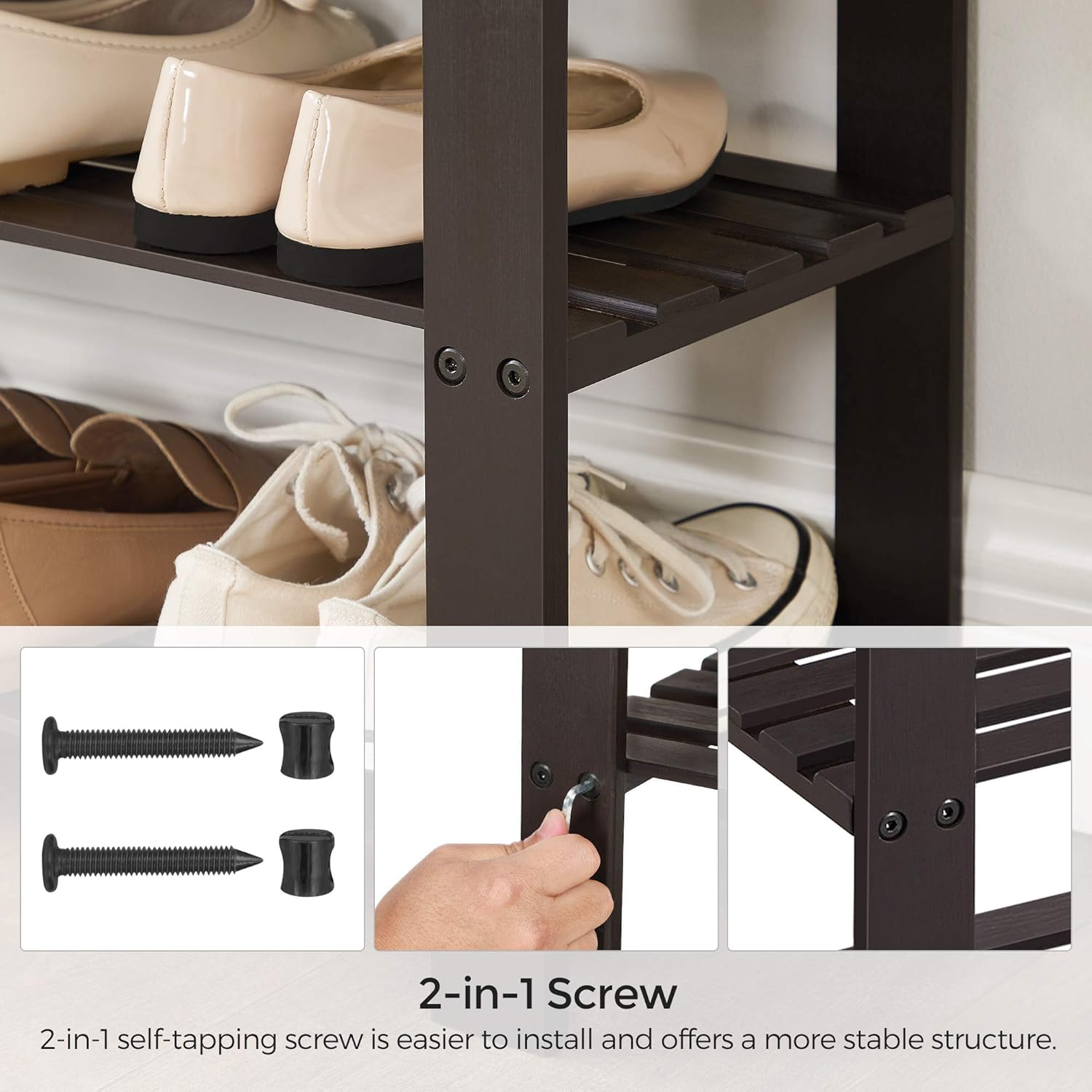 SONGMICS 3-Tier Bamboo Shoe Rack Bench, Shoe Organizer Shelf, Holds Up to 264 lb, Brown: Furniture & Decor