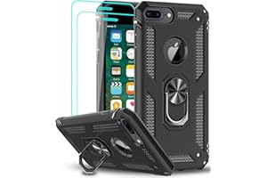 LeYi Compatible for iPhone 8 Plus Case, iPhone 7 Plus Case, iPhone 6 Plus Case with Tempered Glass Screen Protector [2 Pack], Military-Grade Phone Case with Kickstand Ring for iPhone 6s Plus, Black