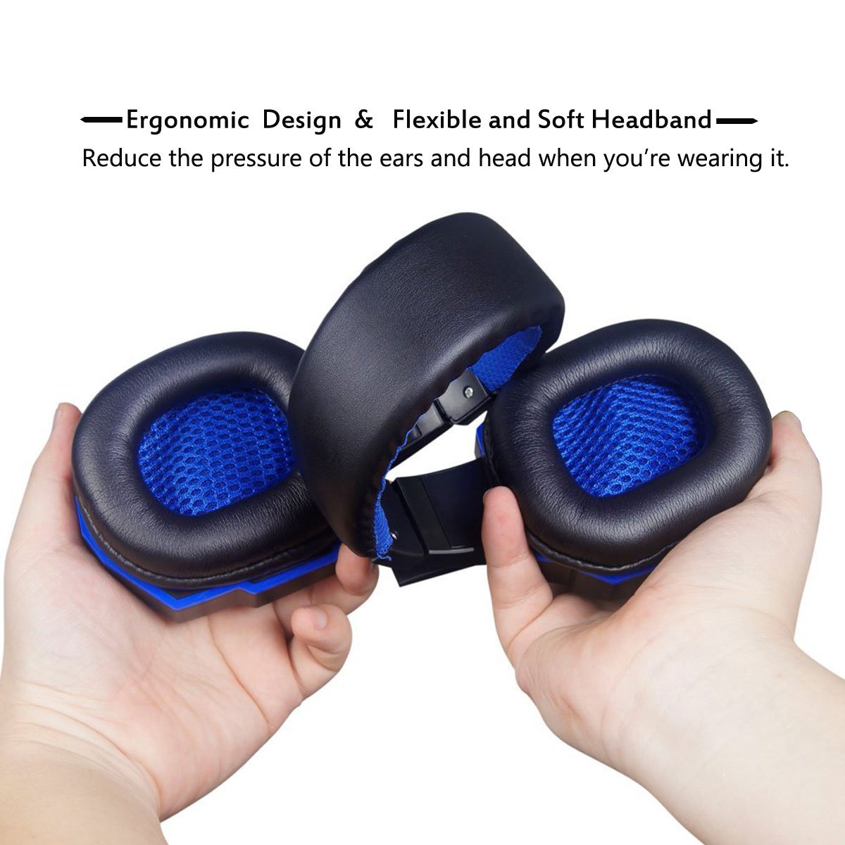 Hyfanda Gaming Headset Over-Ear Headphones Stereo Bass LED Light Noise Reduction Earphones with Mic for PC Game (Black Blue)