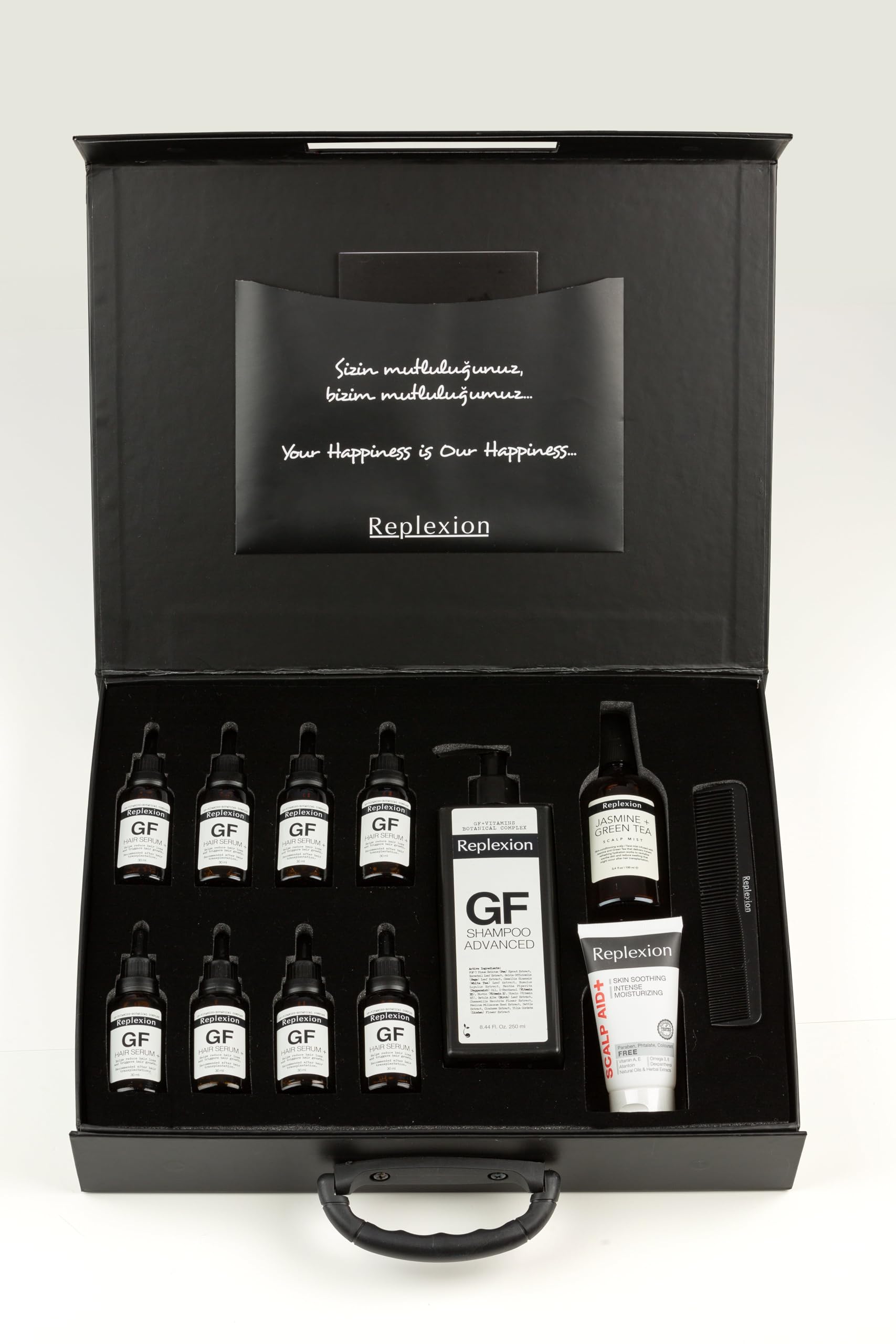 Replexion Hair Care Kit – 8 GF Hair Serums (240ml), GF Shampoo, Scalp Lotion, Jasmine Mist & Comb – Reduces Hair Loss, Promotes Growth, Repairs Damage, Nourishes Scalp, 6 Month Supply