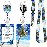 BUDUOZHI ID Badge Holder with Lanyard, Retractable Badge Reel with Swivel Belt Clip, Beach Palm Tree Breakaway Lanyard Name Card Tag Vertical ID Protector Badge Clip, Nurse Teacher Office Gifts