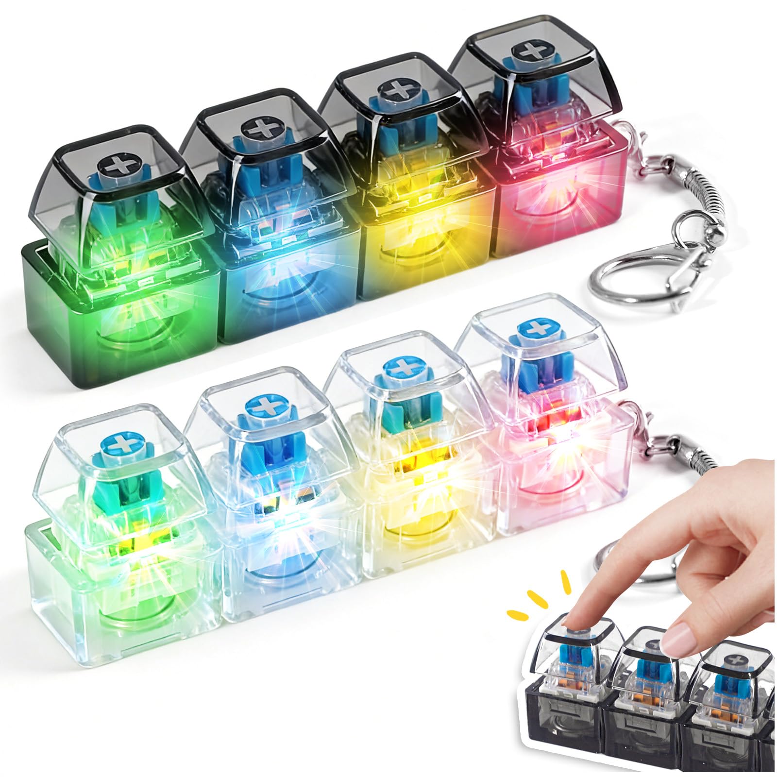2Pcs Keyboard Fidget Toy, Fidget Toys Keyboard Fidget Fidgets Fidget Keyboard, 4 Buttons Clicky LED Light Keychain, Portable Stress Anxiety Relief Cool Gadget Gift for Adults Kids (Style A) — image 1