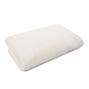MAFATLAL Radiance Series, 100% Pure Soft Cotton Bath Towels (75 x 150 cms), Pack of 1 - Premium Export Hotel Quality King Size Bath Towels (Creamy White, 650 GSM)