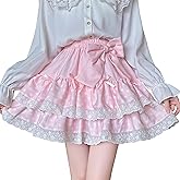 Wayolyn Sweet Lolita Mini Skirt for Women Bow Cake Skirt High Waist Kawaii Vintage Layered Lace Party A-line Mini Skirts