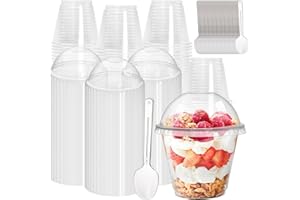 Coloch 100 Pack 9Oz Clear Dessert Plastic Cup with Dome Lid and Spoon, Disposable Crystal Parfait Cup, Fruit Container for Fr