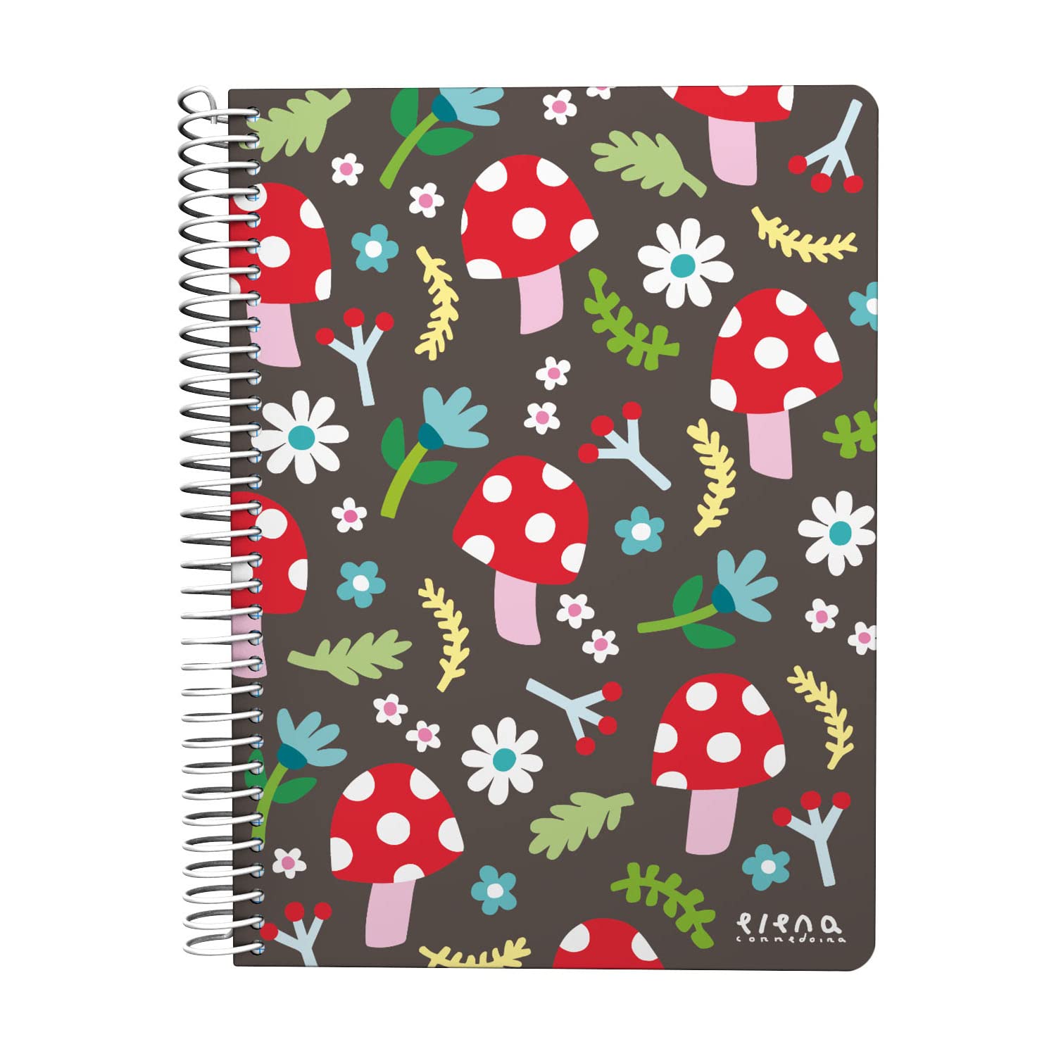 Grafoplás | Quarter Notebook | 80 Squared Sheets 4x4 90 g | Plastic Cover | Spiral | Elena Corredoira Design | Mushrooms Collection | FSC Certified