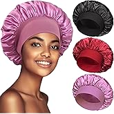 3 Pack Satin Bonnet Silk Hair Bonnet for Sleeping, Sleep Bonnets for Women Large Wide Soft Band Sleep Cap for Curly Hair Braids