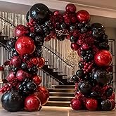 Black Red Balloon Arch Double Stuffed Black Burgundy Maroon Balloons Dark Ruby Red Metallic Balloon Garland Kit for New Year Birthday Wedding Valentines Anniversary Graduation Party Decorations