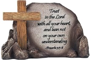 HOME 'N GIFTS LiaoYSS Decorative Holy Cross Desktop Plaque Figurine for Religious and Christian Rustic Decor As Spiritual Decorations with Faith in God Bible Verse As Inspirational Easter