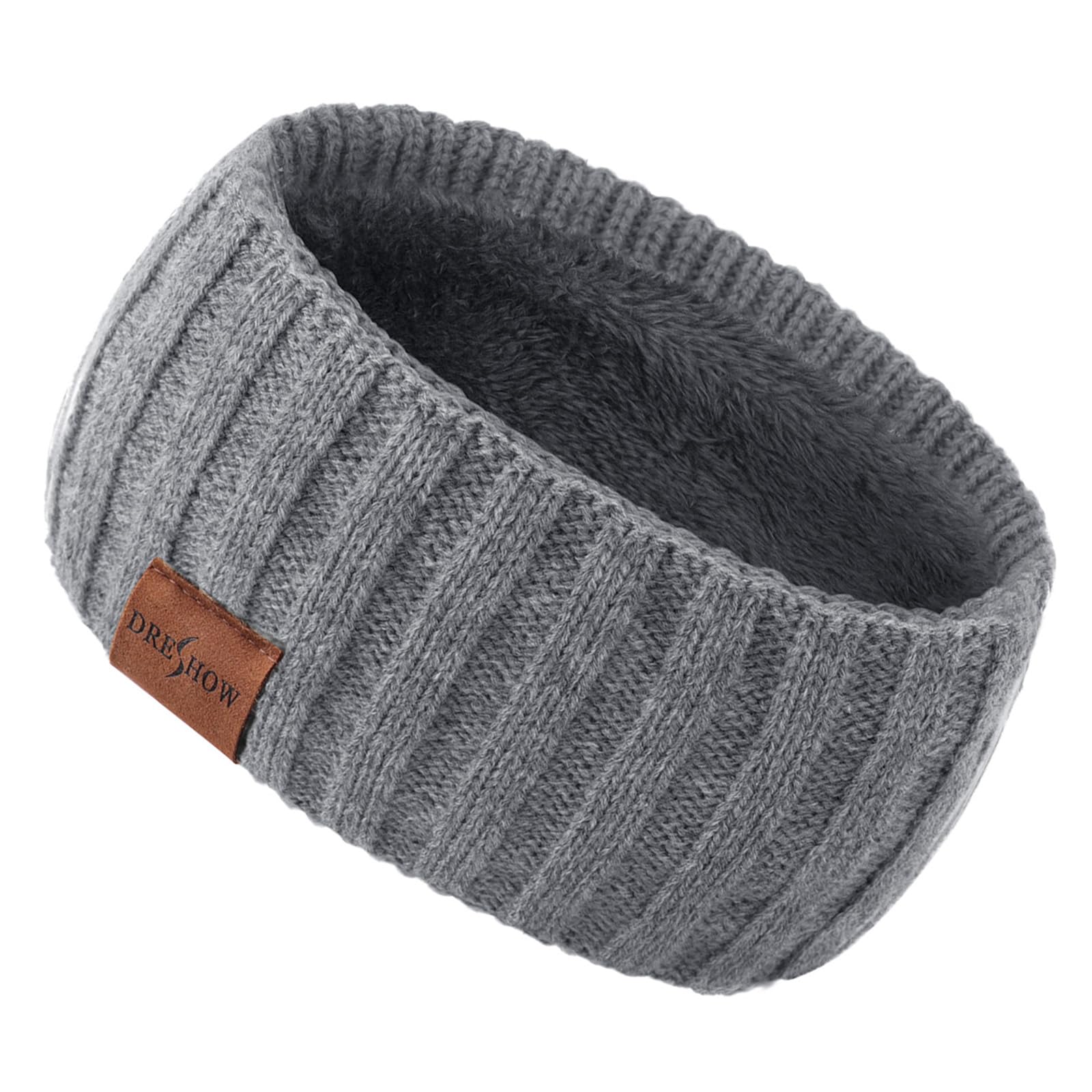DRESHOW Women Warm Knitted Headband Cold Winter Ear Warmer Elastic Crochet Head Wraps Thick Fleece Lining Hair Bands