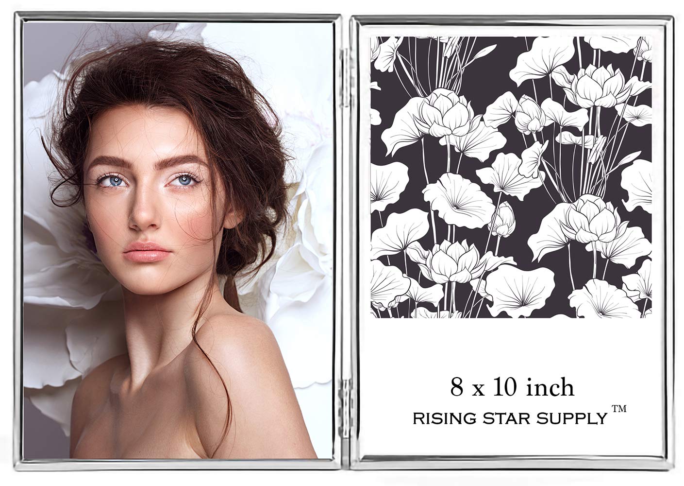 Rising Star Silver Double Picture Frames 8x10 Hinged Photo Frame, Folding Metal Glass Frame, Side by Side Dual Picture Frame