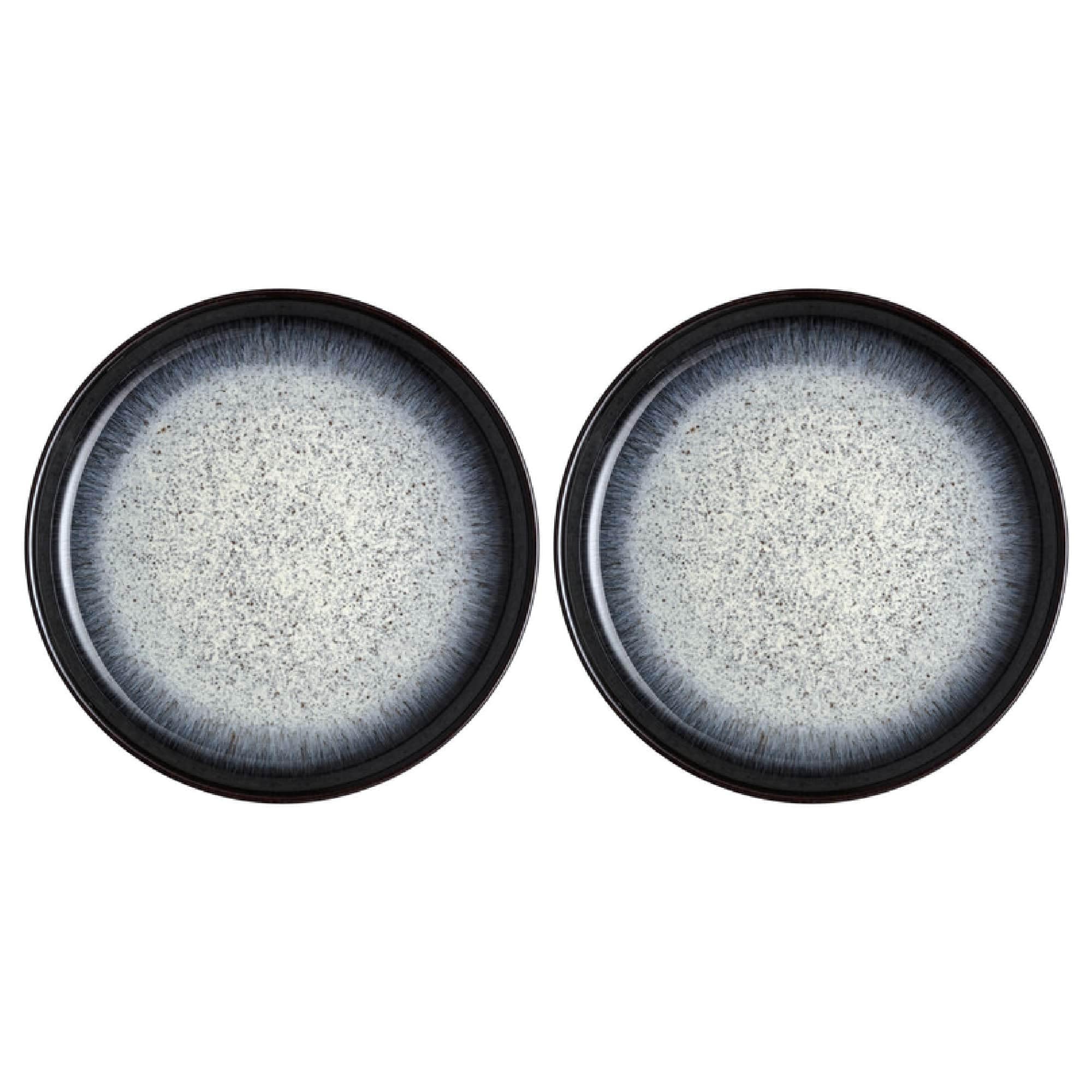 Denby - Halo Coupe Dinner Plates Set of 2 - Reactive Glaze Dishwasher Microwave Safe Crockery 26cm - Black, Grey Ceramic Stoneware Tableware - Chip & Crack Resistant
