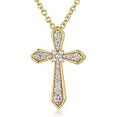 14K Gold Plated Cross Necklace for Women, Simple Diamond Necklace Faith Cross Jewelry Dainty Birthstone Pendant Necklaces First Communion Necklace Easter Present Christmas Gift Birthday Gift for Women