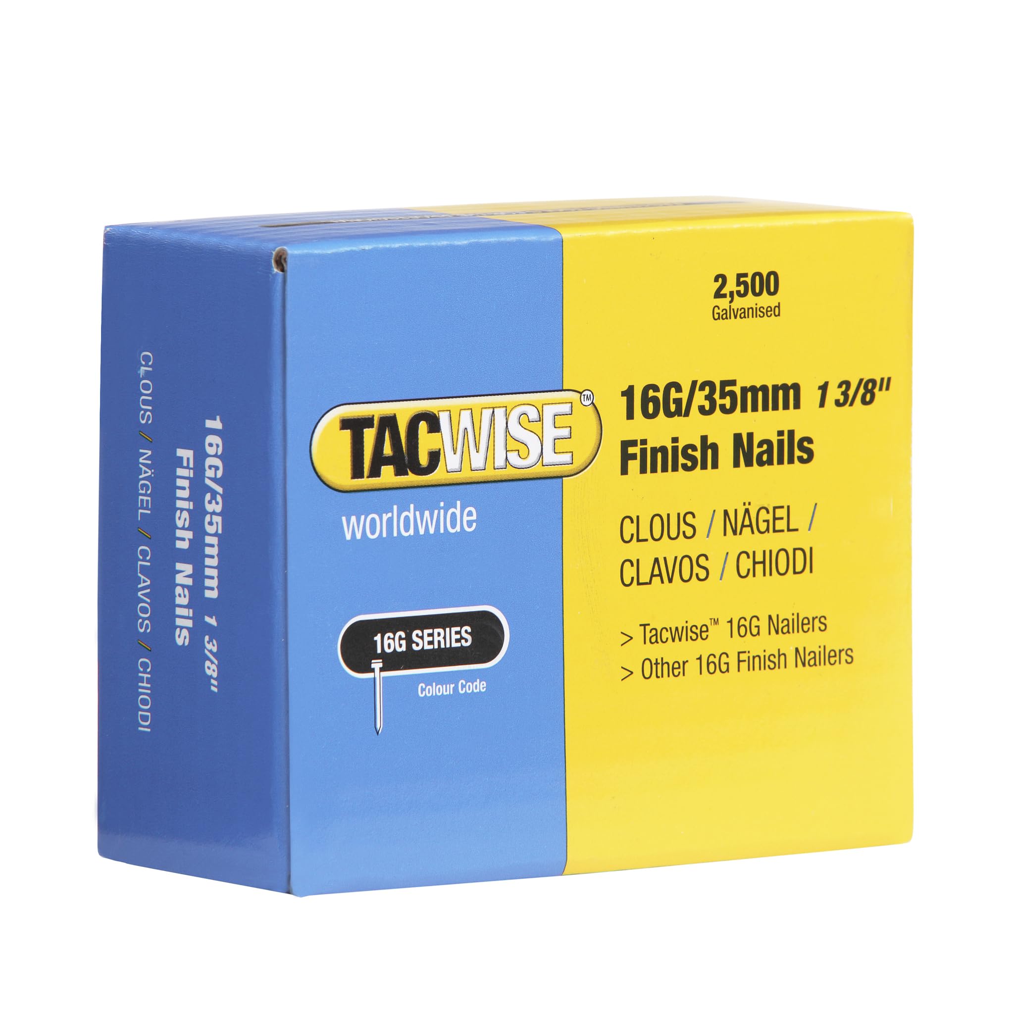 Tacwise 0295 Type 16G / 35 mm Galvanised Finish Nails, Pack of 2500