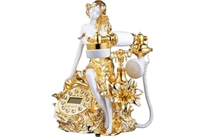 TelPal Decorative Landline Phone for Home, Golden Old Fashioned Caller ID Telephone, Vintage Antique Desk Phones for Home/Office/Business/Hotel, Novelty Beauty Telephones