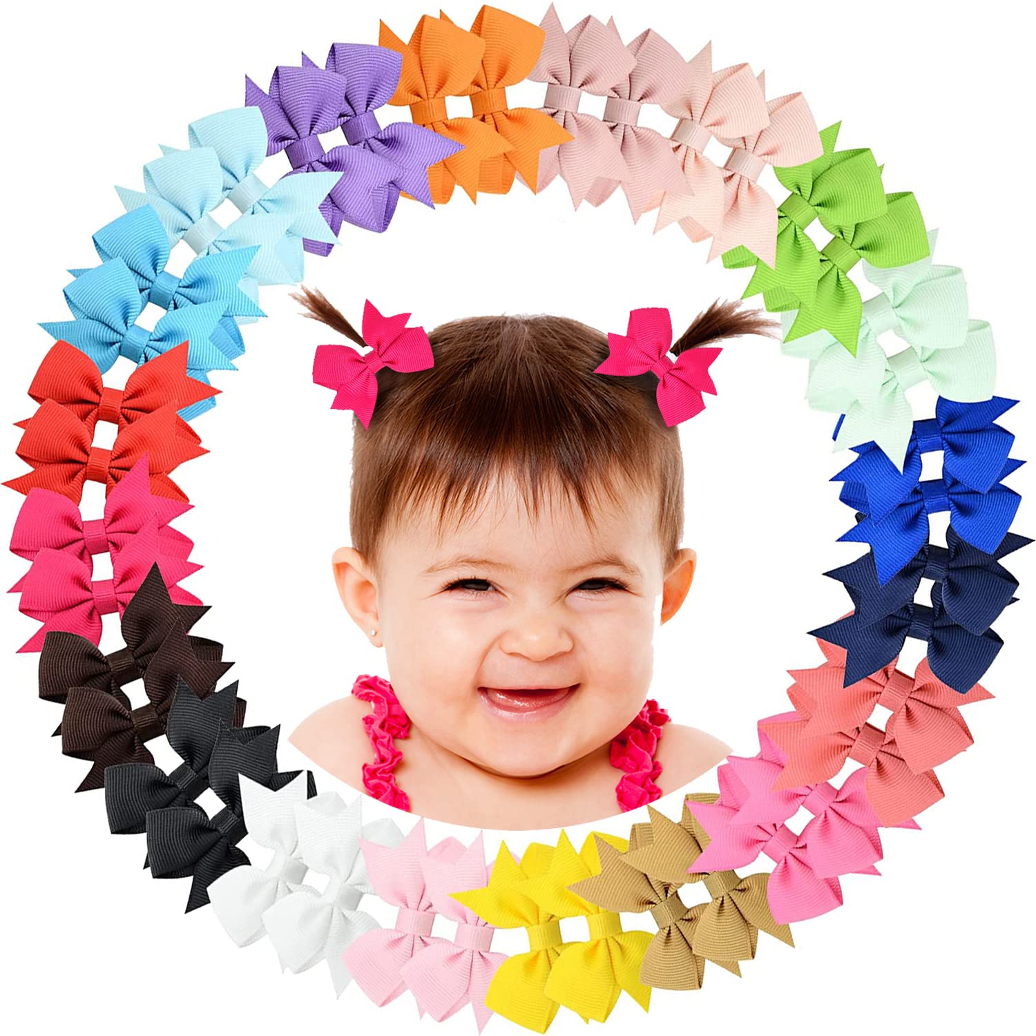Photo 1 of 2" Baby Hair Clips Fully Lined Bows Tiny Alligator Clips for Infants and Toddlers in Pairs