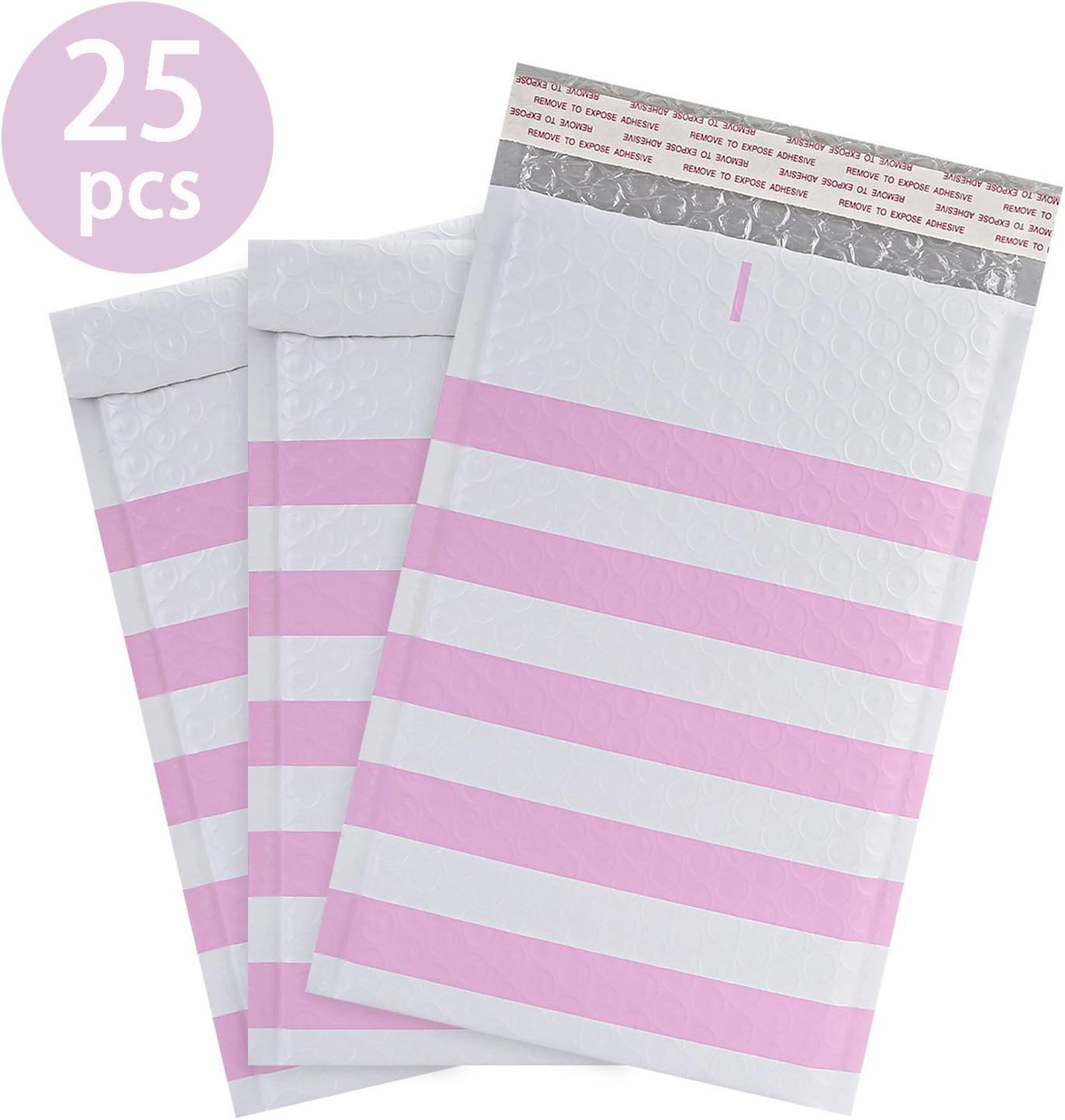 Hengu #0 Pink Stripe Ploy Bubble Mailers 6x10 inch Self-seal Padded Shipping Envelops Pack of 25pcs
