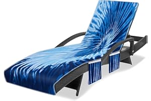 Ruikyhom Lounge Chair Towel Cover, Tie Dye Style Chaise Lounge Cover, Beach Chair Covers with 3 Pockets for Pool Sunbathing Beach Garden Courtyard Outdoor Trips, 85 x30 in, Blue Grey