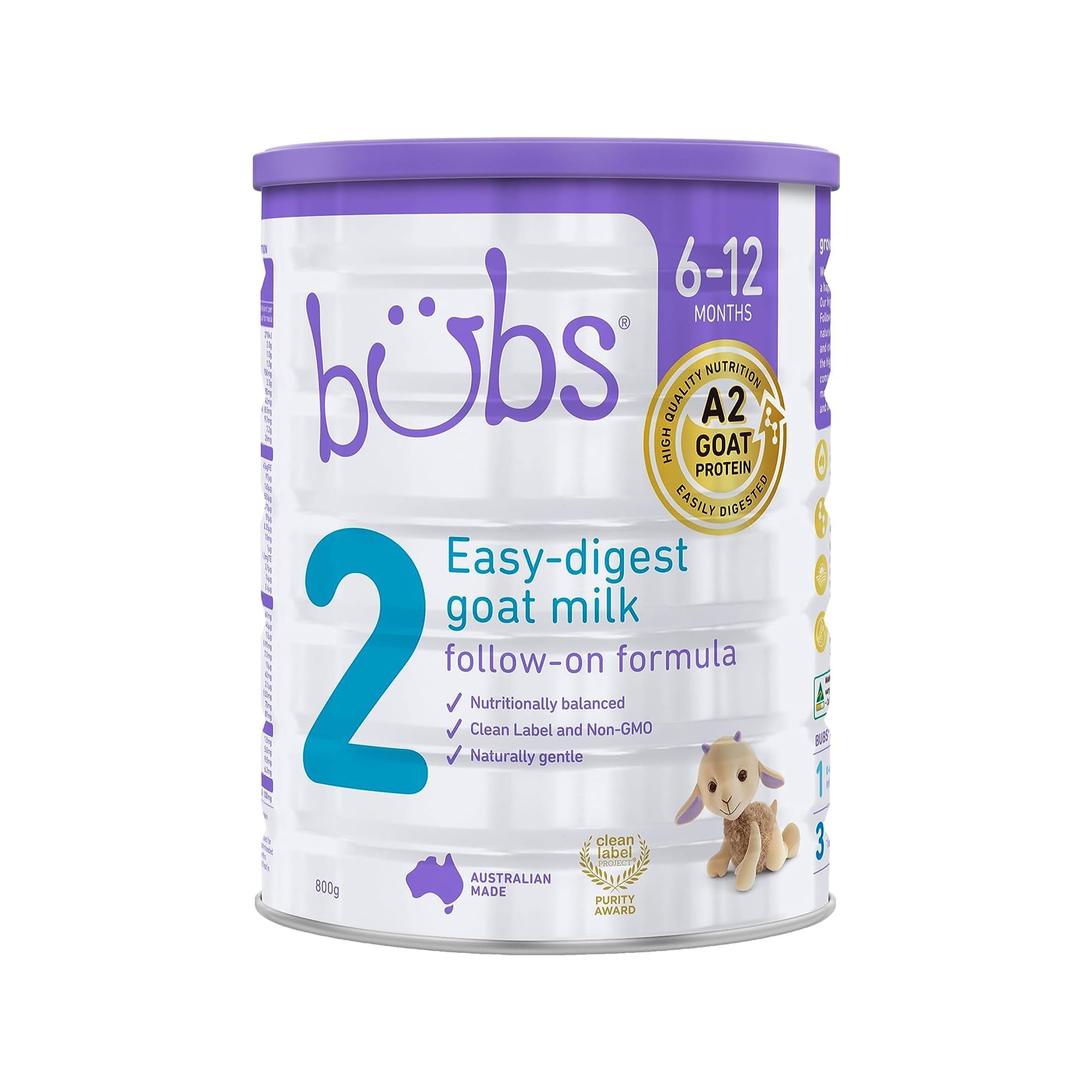 Bubs Goat Milk Follow-On Formula Stage 2, Babies 6-12 months, Made with Fresh Goat Milk, 28.2 oz