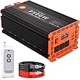 2500 Watt Power Inverter 12V DC to 110V/120V AC Converter Peak Power 5000W Car Inverter with LCD Display 3 AC Outlets, 2 USB & Type-C Port for RV,Truck,Off-Grid Solar System with Remote Controller
