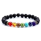 Hamoery Men Women 8mm Lava Rock ChakraHamoery Beads Bracelet Elastic Natural Stone Yoga Bracelet Bangle(Lava Chakra)