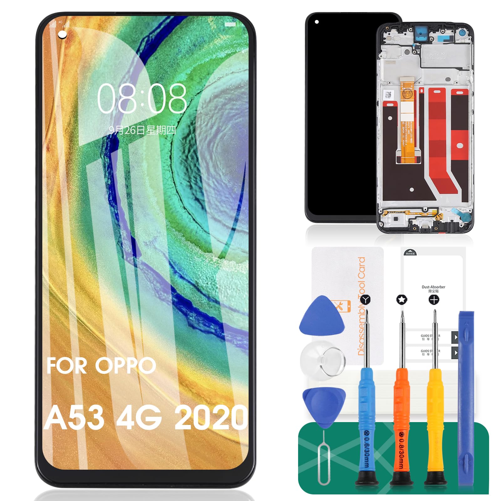 For Oppo A53 4G Screen Replacement For Oppo A53S 4G LCD Display For Oppo A32 Digitizer Assembly For Oppo A33 2020 Touch Screen Repair Kits(Black,With Frame)