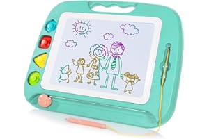 SGILE Large Magnetic Drawing Board - 4 Colors 16×13in Doodle Pad with 4 Stamps for Toddlers, Learning Toy Board Etch Sketch Gift for 36+ Month Kids Girls Boys, Green