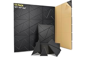 ARTOOWALL 12 Pack Sound Proof Foam Panels for Walls,12" X 12" X 0.4"Wall Panels with Self-adhesive, High Density Acoustic Panels for Home Studio Office Decoration, Noise Reduction & Sound Absorption-Black