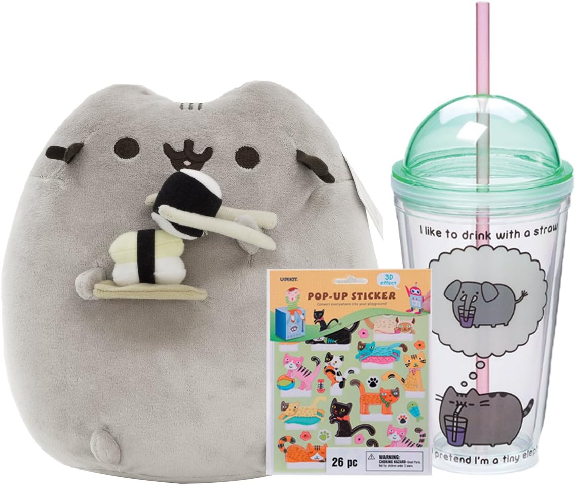 Pusheen Sushi Peluche 9 5 Sushi Peluche Tumbler Et Autocollants Chat Comprend 26 Piece Autocollants De Chat 3d Amazon Fr Cuisine Maison