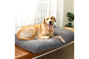 pettycare Washable Beds for Medium and Large Dogs with Waterproof Liner, Shredded Memory Foam Dog Crate Bed with Removable Cover, Fit Up to 65 LBs Orthopedic Pet Mat Pillow, Grey