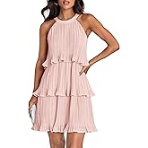 ZESICA Women's 2026 Summer Halter Dresses Sleeveless Ruffle Tiered Layered Chiffon Pleated A Line Swing Mini Dress