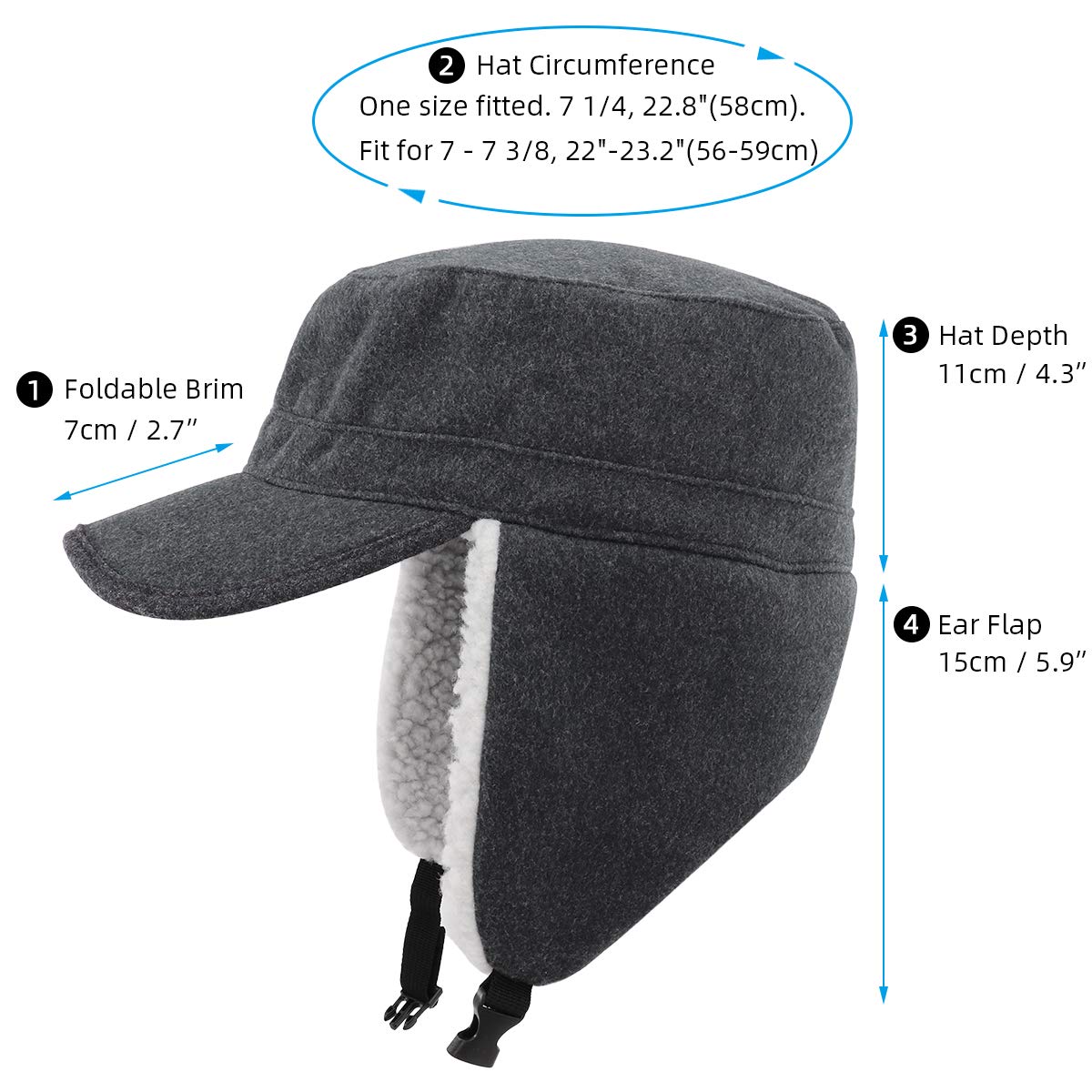 hat with brim and ear flaps