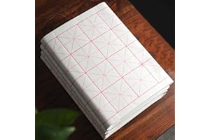 FLMOUCE Xuan Paper, Chinese Calligraphy Paper with Grid for Practice, Rice Paper for Brush Writing(White, Grid-7.5cm,100 Sheets)