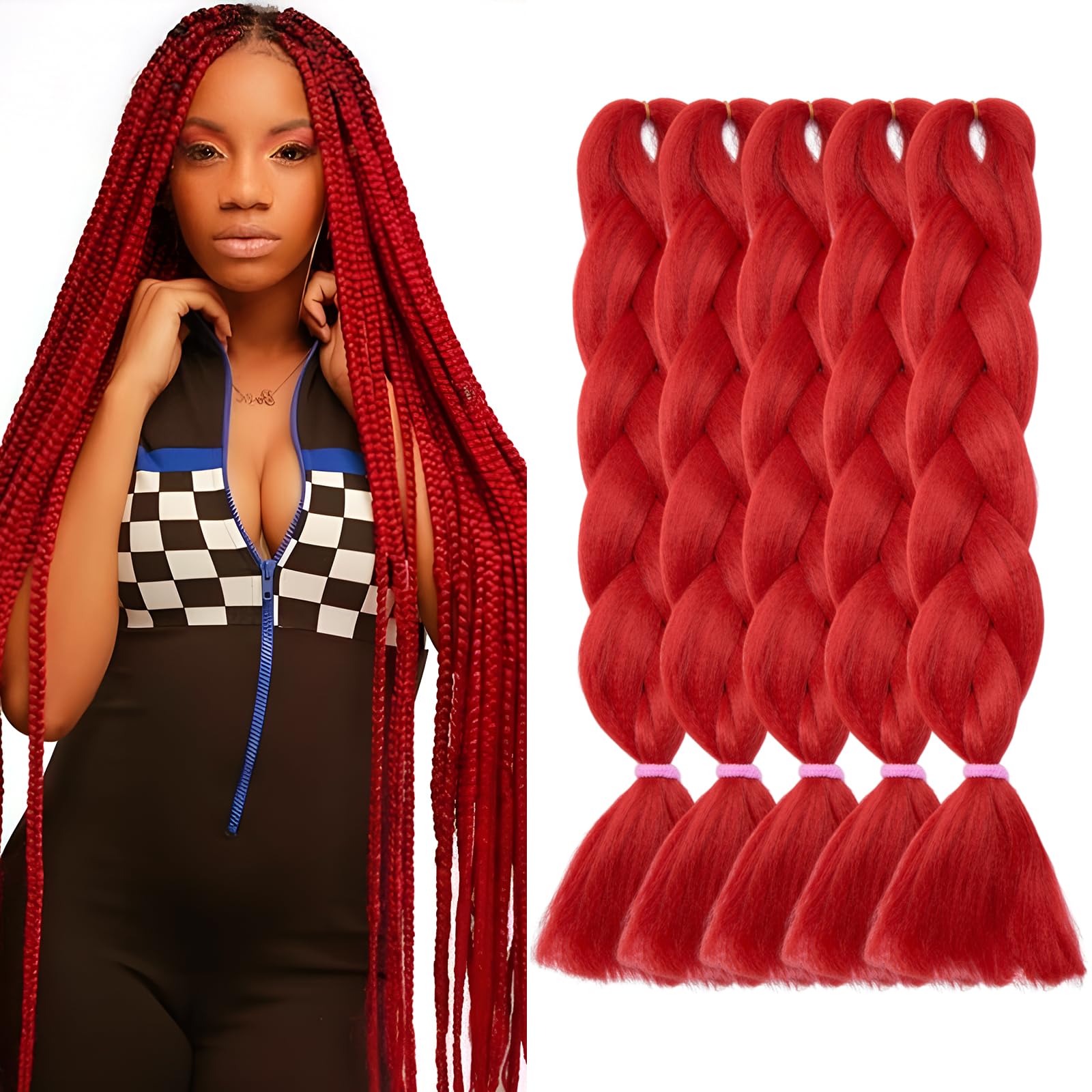 Ombre Colors Braid Hair Afro Braiding Hair Extensions 24 Inch 4 Tone for Women Twist Crochet Braids 5 Bundle Red