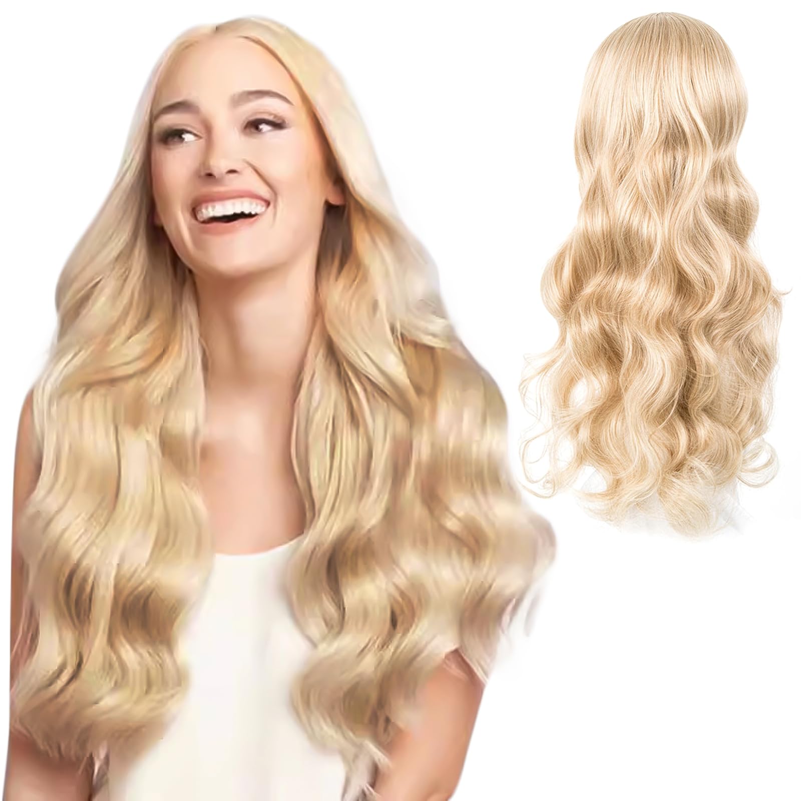 DKDDSSS Long Blonde Wave Wig for Women Girls, 27'' Curly Synthetic Hair, Ladies Fancy Dress, Charming Full Hair Replacement for Cosplay Party, Daily Use
