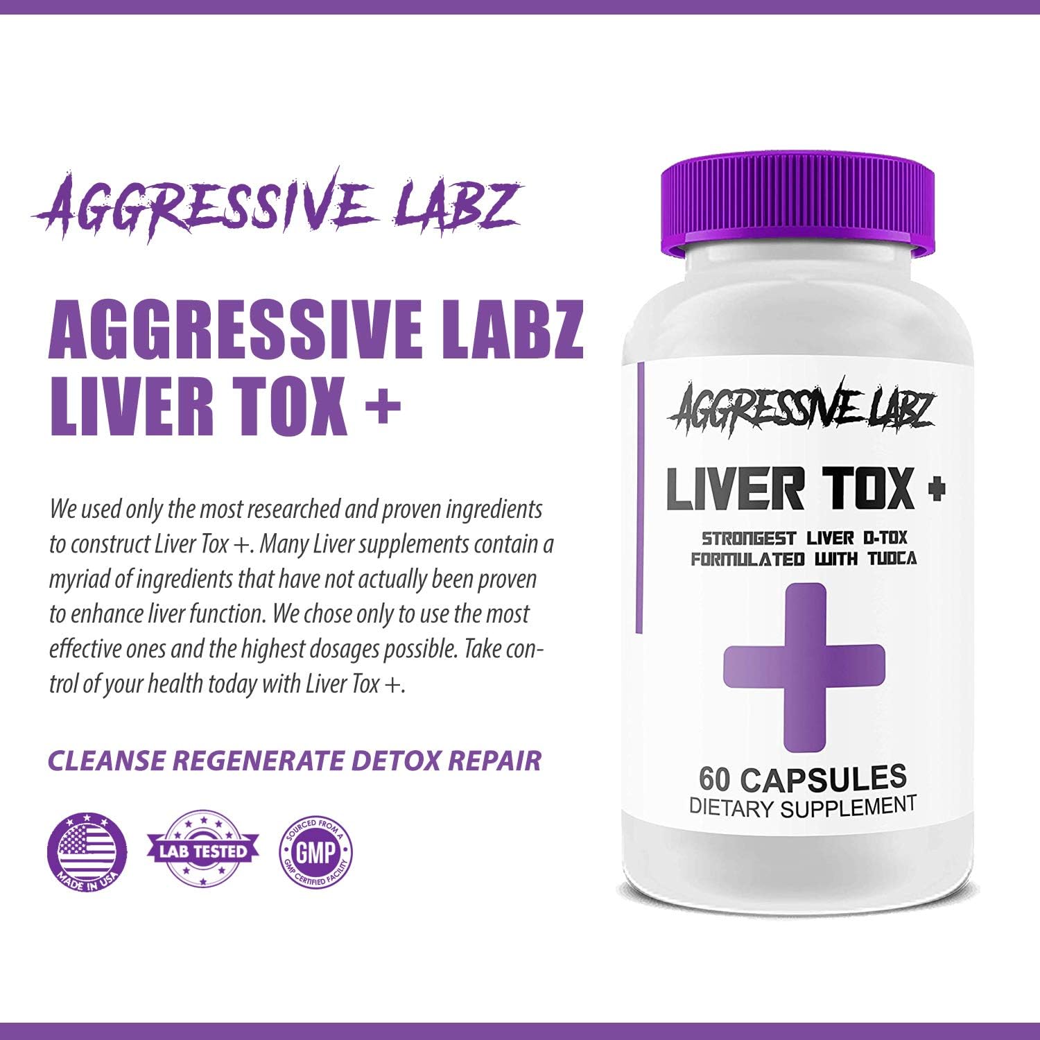 Aggressive Labz Liver Tox Plus, Natural Supplement for Healthy Liver Function, Cleanse and