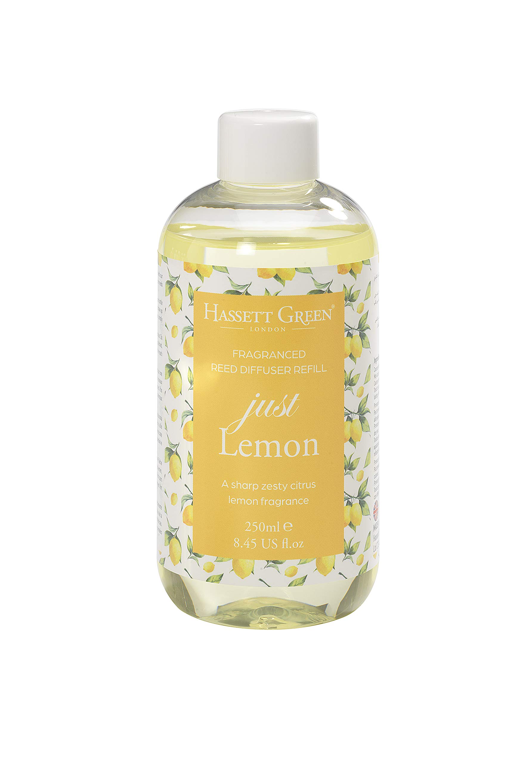 Hassett Green London - Just Lemon - Fragrance Oil Reed Diffuser Refill - Larger Size 250ml Bottle
