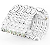 Cat6 Ethernet Cable 1.5ft 6Pack White, Flat Internet Network Cord, Cat 6 Patch Cable Short, Computer Cord with Snagless RJ45 