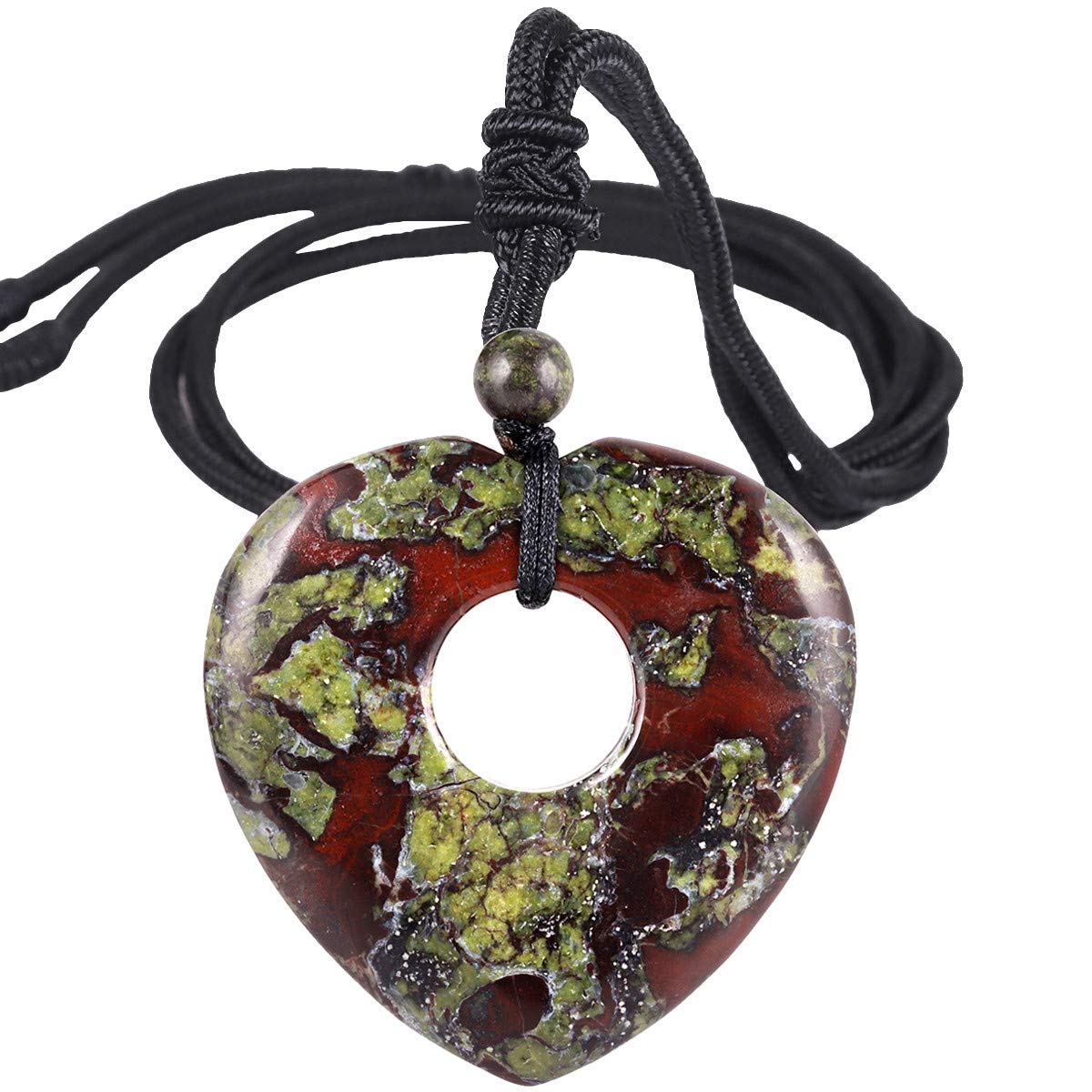 Nupuyai Healing Crystal Heart Pendant Necklace for Women, Natural Polished Stone Pendant with Adjustable Cord, 70cm Dragon Bloodstone โ image 1