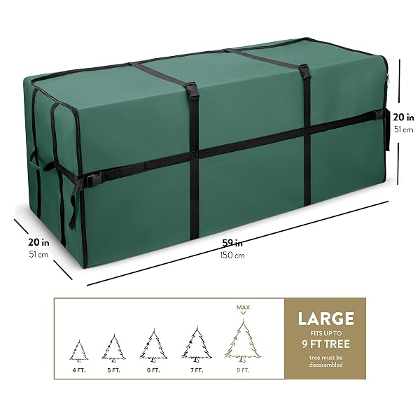 ZOBER WIDE CHRISTMAS TREE STORAGE BAG – MAXIMUM ACCESSIBILITY – FITS 9 FT TREES – 600D OXFORD FABRIC CHRISTMAS TREE BAG FOR STORAGE BOX FOR XMAS – STRONG, DURABLE STRAPS & HANDLES – CARD SLOT – GREEN